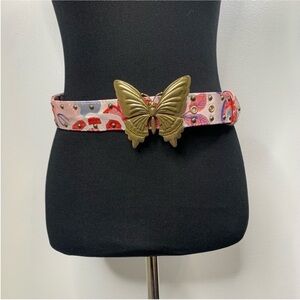Y2K Steve Madden Womens Butterfly Plaque Belt Gold‎ /Pink / Red